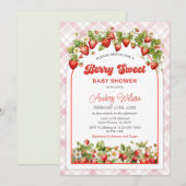 Gingham Strawberry Baby Shower Einladung (Vorne/Hinten)