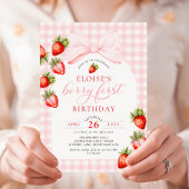 Gingham Strawberry Coquette Erster Geburtstag Einladung