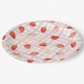 Gingham Strawberry Party Paper Tellers Pappteller (Schrägansicht)
