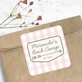 Gingham Summer Camp Bachelorette Camping Quadratischer Aufkleber