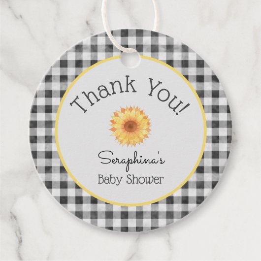 Gingham Sunflower Picnic Baby Dusche Vielen Dank Geschenkanhänger (Vorderseite)