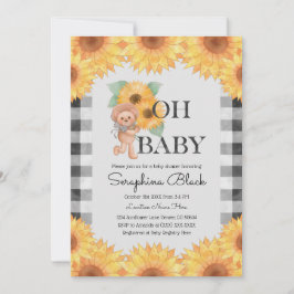 Gingham Sunflower Teddy Bear Baby Shower Einladung