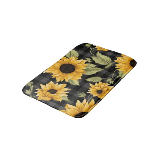 Gingham Sunflowers Pattern Badematte (Schrägansicht)