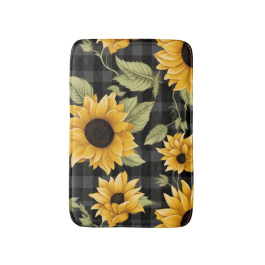 Gingham Sunflowers Pattern Badematte (Vorderseite Vertikal)