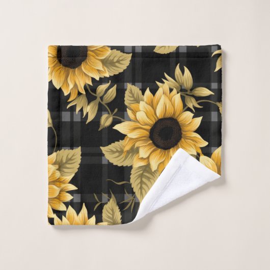 Gingham Sunflowers Pattern Badhandtuch Set (Waschlappen)