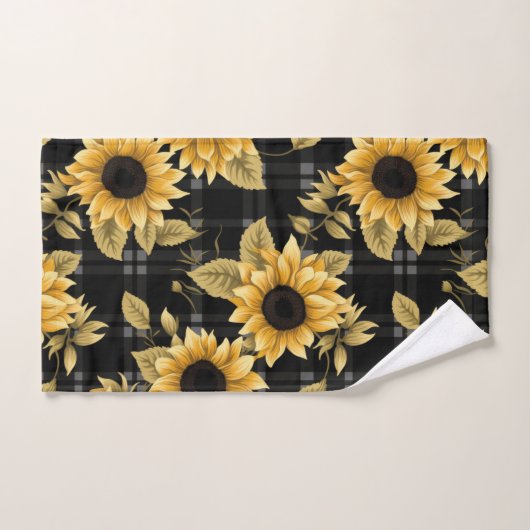Gingham Sunflowers Pattern Badhandtuch Set (Handtuch)