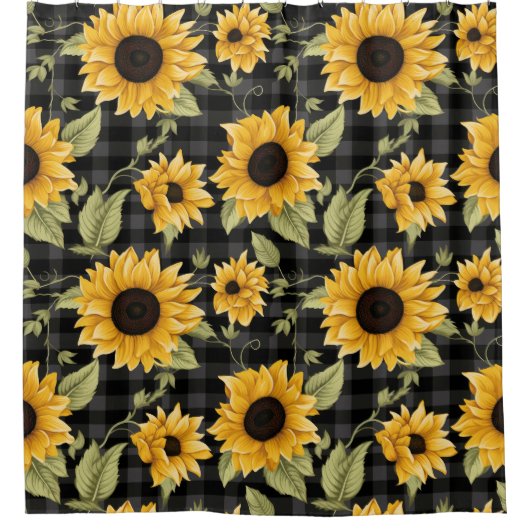Gingham Sunflowers Pattern Duschvorhang (Vorderseite)