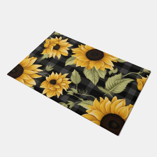 Gingham Sunflowers Pattern Fußmatte (Schrägansicht)