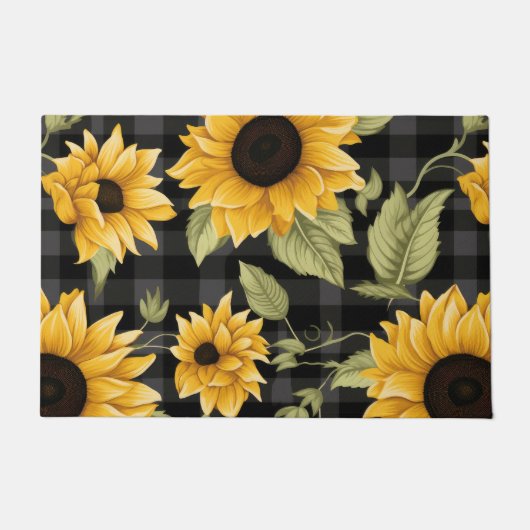 Gingham Sunflowers Pattern Fußmatte (Vorderseite)