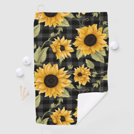 Gingham Sunflowers Pattern Golfhandtuch (Insitu)