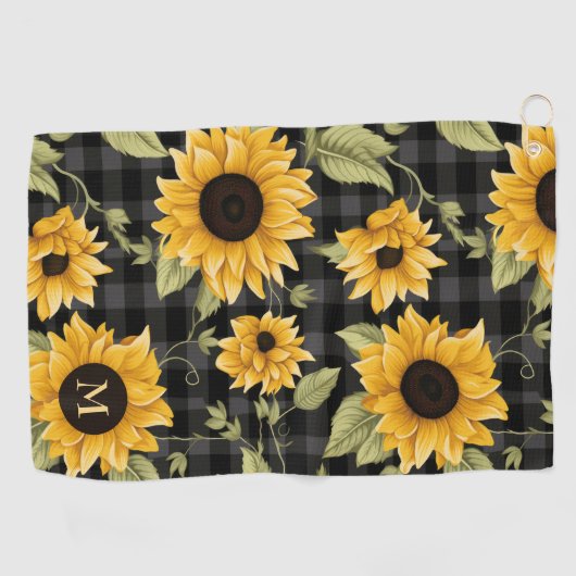 Gingham Sunflowers Pattern Golfhandtuch (Horizontal)