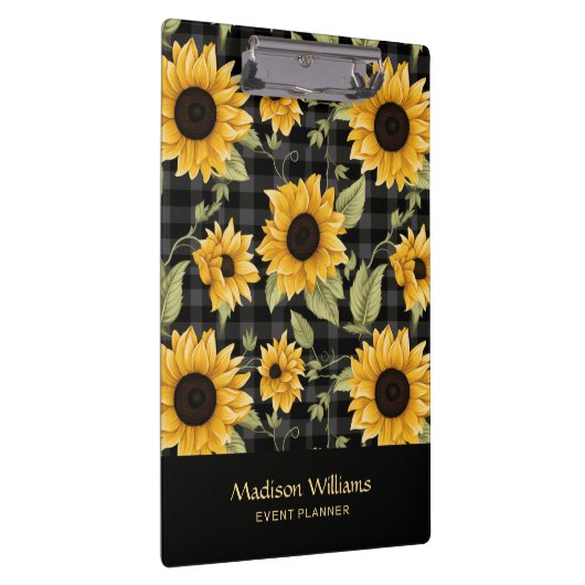 Gingham Sunflowers Pattern Klemmbrett (Rechts)