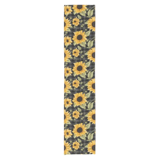 Gingham Sunflowers Pattern Kurzer Tischläufer (Vorderseite)