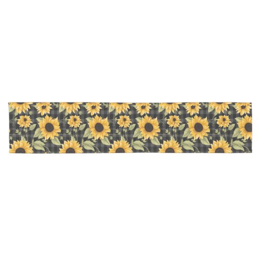 Gingham Sunflowers Pattern Kurzer Tischläufer (Horizontal)