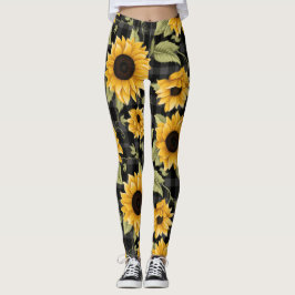 Gingham Sunflowers Pattern Leggings