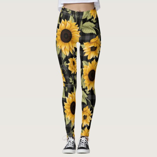 Gingham Sunflowers Pattern Leggings (Vorderseite)