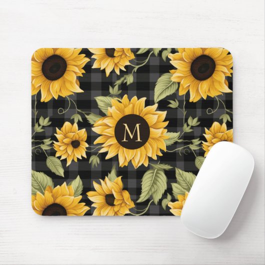 Gingham Sunflowers Pattern Mousepad (Mit Mouse)