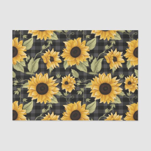 Gingham Sunflowers Pattern Seidenpapier (Vorderseite)