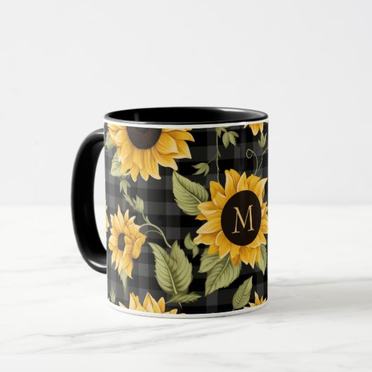 Gingham Sunflowers Pattern Tasse (Vorderseite Links)