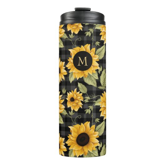 Gingham Sunflowers Pattern Thermosbecher (Vorderseite)