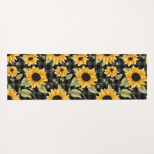 Gingham Sunflowers Pattern Yogamatte (Rückseite (Horizontal))
