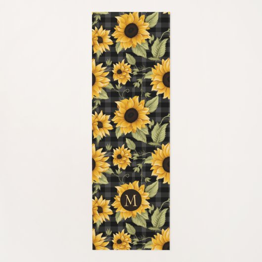Gingham Sunflowers Pattern Yogamatte (Vorderseite)