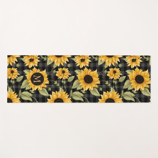 Gingham Sunflowers Pattern Yogamatte (Vorderseite (Horizontal))