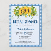 Gingham Sunflowers Rustic Bridal Dusche Einladung (Vorderseite)