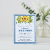 Gingham Sunflowers Rustic Family Wiedersehen Einladung (Stehend Vorderseite)