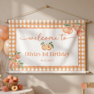Gingham süß wie ein Pfirsich-Geburtstag Banner