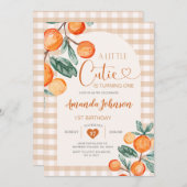Gingham Süsse macht One Orange Birthday Einladung (Vorne/Hinten)