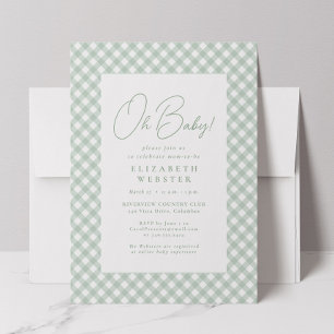 Gingham süße neutrale grüne Babyparty Einladung
