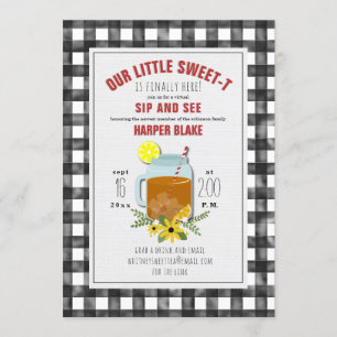 Gingham Süßer Tee Florales Baby Virtual Sip & See Einladung