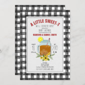 Gingham Sweet Tea Floral Baby Dusche Einladung (Vorne/Hinten)