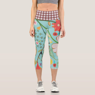 Gingham Taille Grüne Flora Capri Leggings