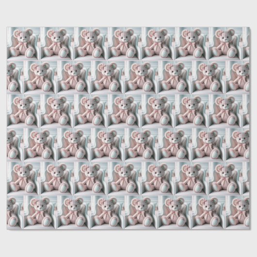 Gingham Teddy Bear auf einem Stuhl Geschenkpapier (Flach)