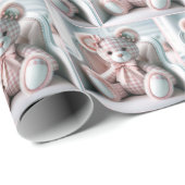 Gingham Teddy Bear auf einem Stuhl Geschenkpapier (Rolleneckpunkt)