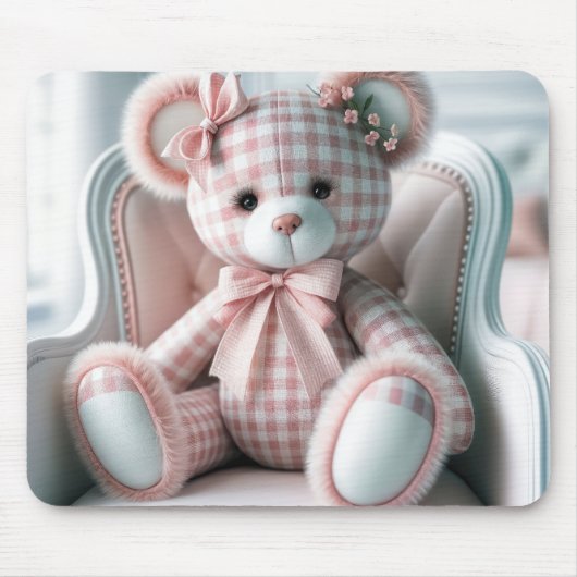 Gingham Teddy Bear auf einem Stuhl Mousepad (Vorne)