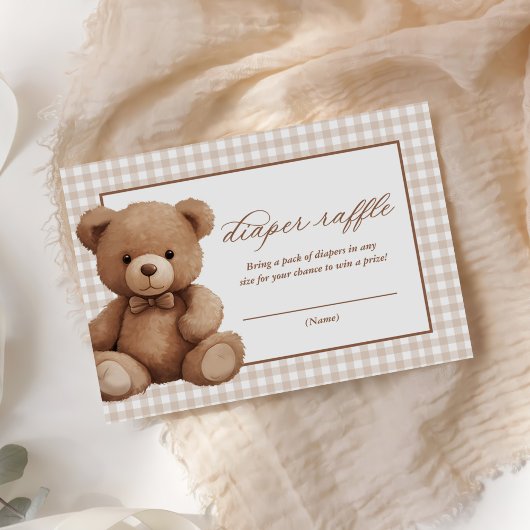 Gingham Teddy Bear Baby Dusche Windelwanne Raffle Begleitkarte