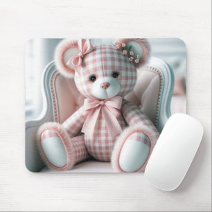 Gingham-Teddybär auf einem Stuhl Mousepad
