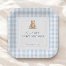 Gingham Teddybär Blau Jungen Baby Shower Party