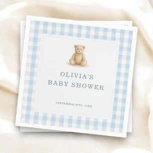 Gingham Teddybär Blau Jungen Baby Shower Party Serviette
