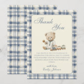 Gingham-Teddybär-Junge-Baby-Party-Dankeskarten (Vorne/Hinten)