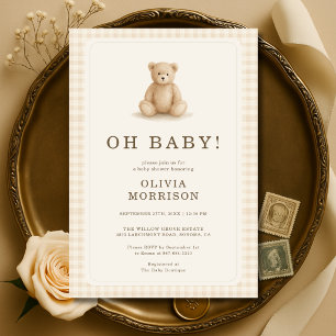 Gingham-Teddybär Oh Baby Baby-Party Einladung