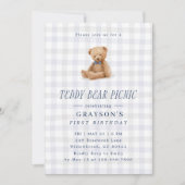 Gingham-Teddybär-Picknick-Erstgeburtstag  Einladung (Vorderseite)