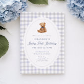 Gingham-Teddybär zum ersten Geburtstag Einladung