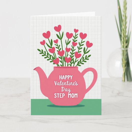 Gingham-Teekanne-Stiefmutter-Valentinstagskarte Karte (Vorderseite)