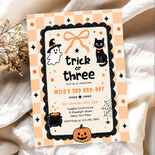 Gingham Trick Or Three Halloween Geburtstagsfeier  Einladung