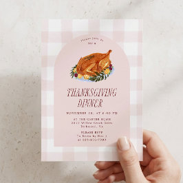 Gingham Truthahn Illustration Thanksgiving Dinner Einladung