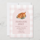 Gingham Truthahn Illustration Thanksgiving Dinner Einladung (Vorderseite)
